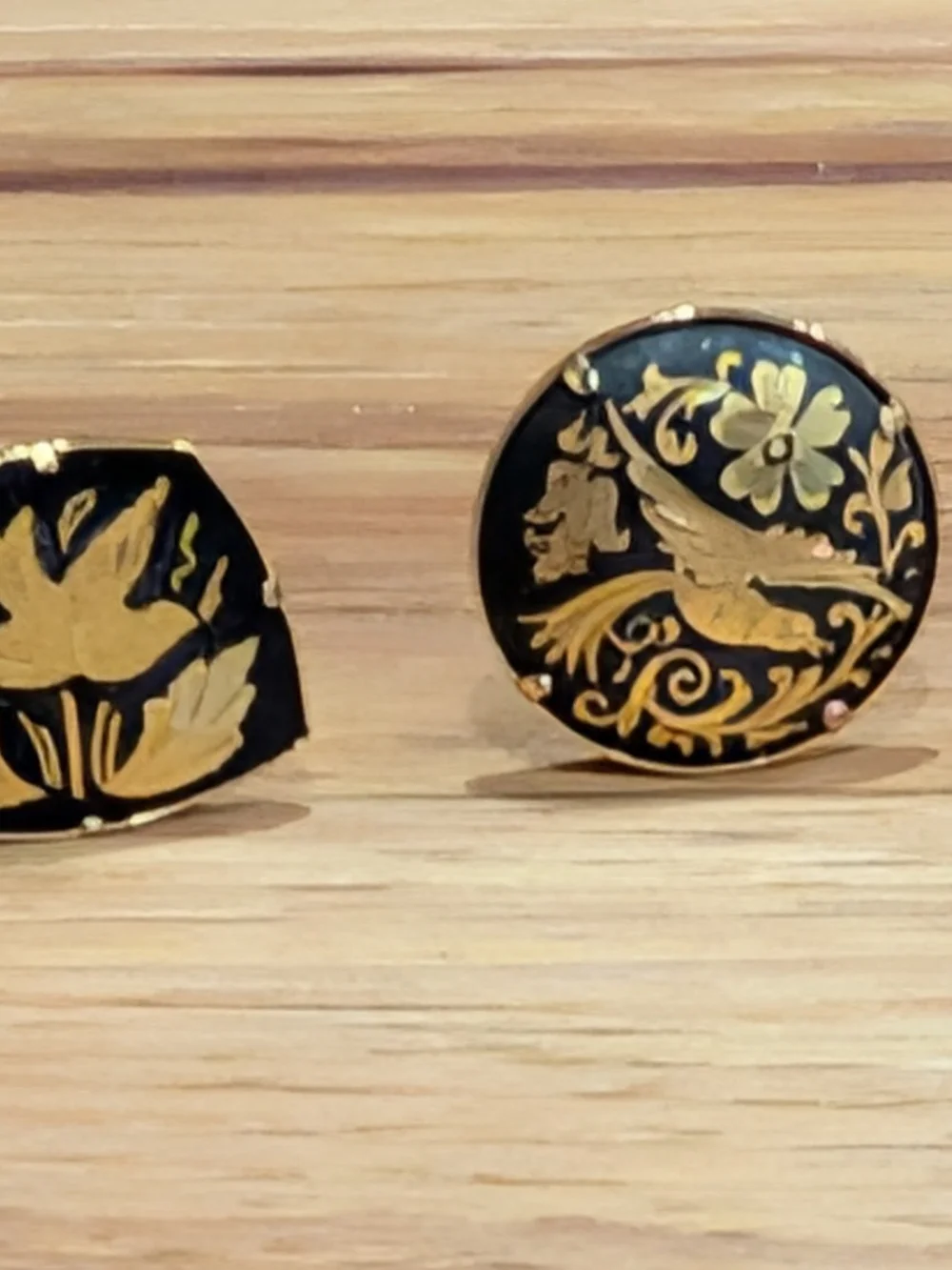 2 Pair Gold and Black Damascene Women’s Clip On Earrings